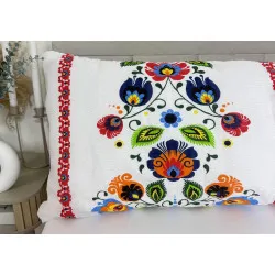Față de pernă 50x150 cm – Crepă, Folclor Dungă Roșie, Fermoar