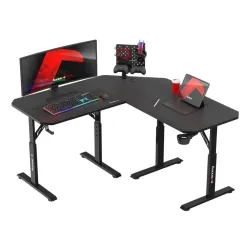Birou gaming în colț Hero 7.3 cu reglare înălțime Negru 140 cm