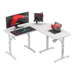 Birou gaming Hero 7.3 alb colț 140 cm cu reglare înălțime