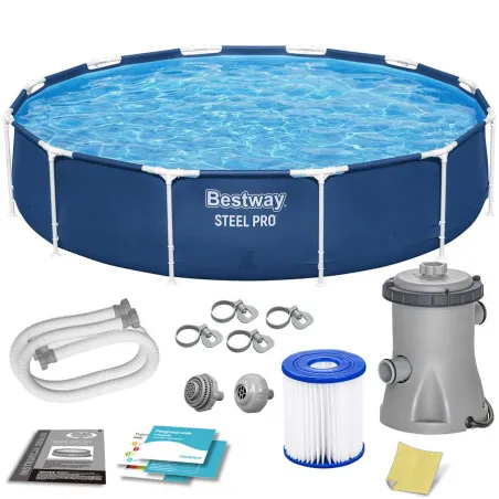 Piscină de grădină cu cadru 366 x 76 cm set 7 în 1 pentru distracție vara