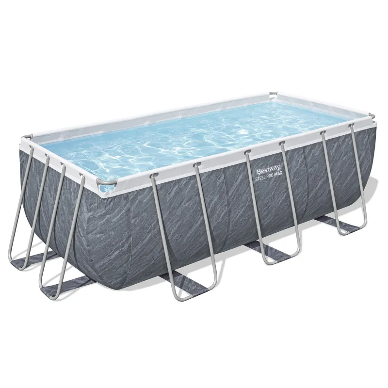 Piscină de grădină cu structură albastră, perfectă pentru distracția de vară