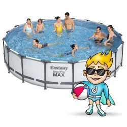 Piscină de grădină cu cadru metalic 549 x 122 cm 18în1, culoare albastră, perfectă pentru relaxare
