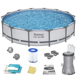 Piscină de grădină cu structură metalică 427 x 84 cm, set 9 în 1 pentru distracție
