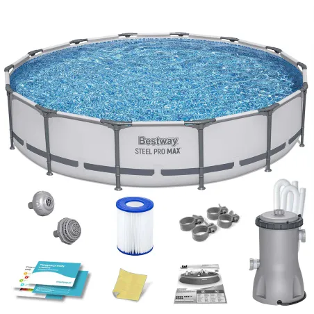 Piscină de grădină cu structură metalică 427 x 84 cm, set 9 în 1 pentru distracție