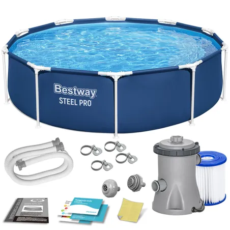 Piscină de grădină cu structură 305 x 76 cm 8-în-1, construcție durabilă, piscină cu cadru