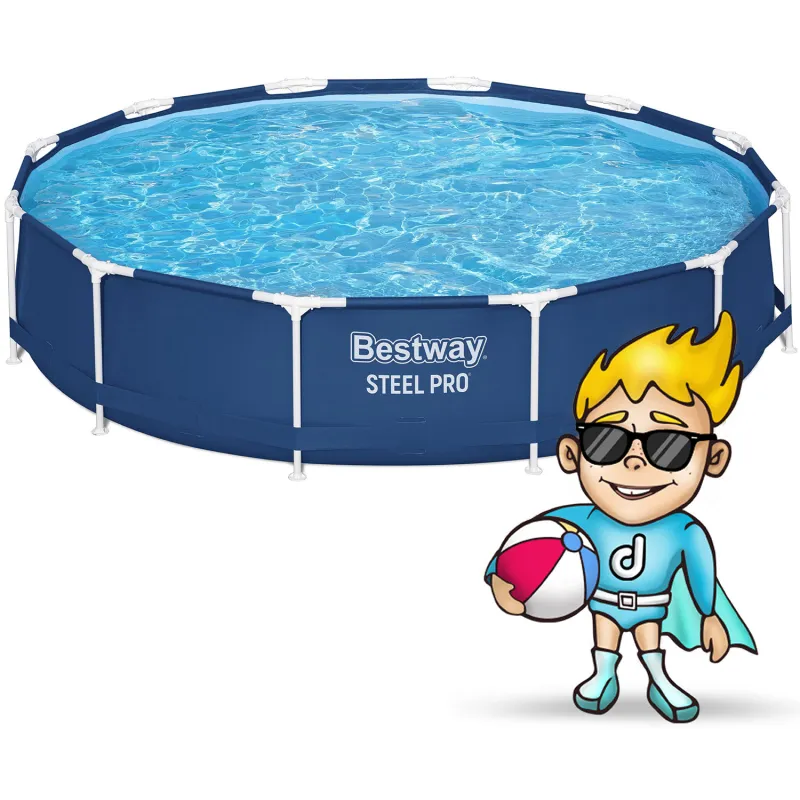 Piscină cu cadru albastru, ideală pentru relaxare în grădină