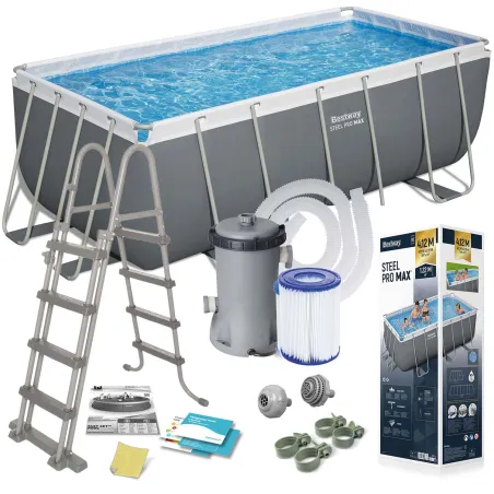 Piscină de grădină 412 x 201 x 122 cm 11-în-1, construcție solidă pentru exterior