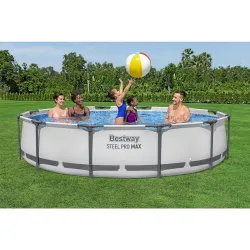 Piscină cu cadru metalic albastră 366 x 76 cm, perfectă pentru copii și distracție de vară