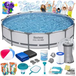 Piscină de grădină cu structură 427 x 84 cm 17în1 Bestway 56595 + Mașină de baloane GRATIS
