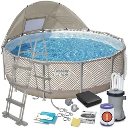 Piscină de Grădină cu Cadru 396 x 107 cm 11în1, material durabil pentru relaxare în aer liber
