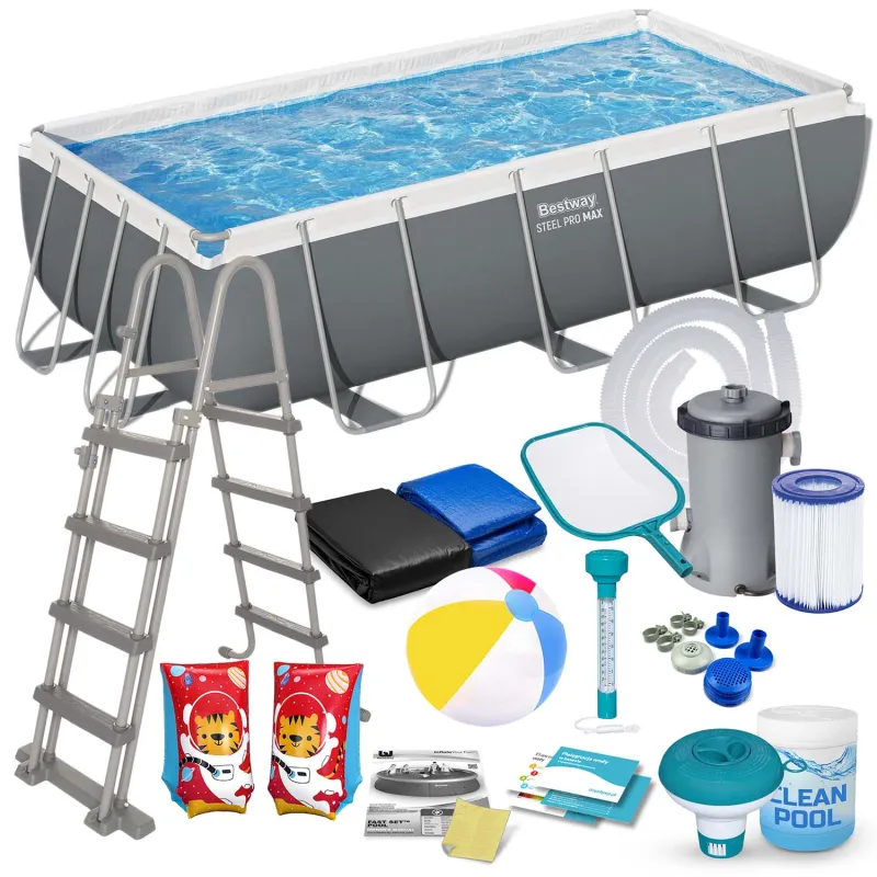 Piscină de grădină cadru 404 x 201 x 100 cm 18in1, material PVC durabil