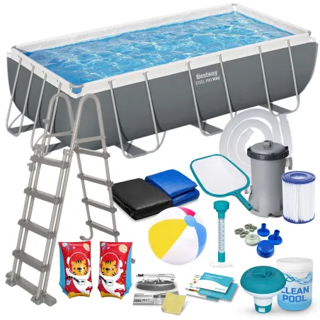 Piscină de grădină cadru 404 x 201 x 100 cm 18in1, material PVC durabil