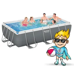 Piscină de grădină cadru 404 x 201 x 100 cm 18in1, albastru elegant pentru exterior