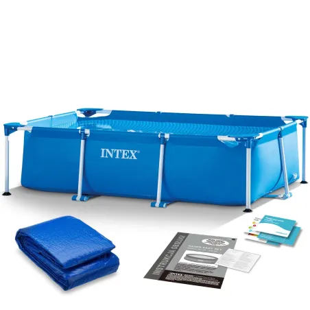 Piscină cu cadru metalic 220 x 150 x 60 cm, set 2-in-1 pentru grădină