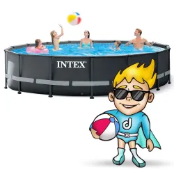 Piscină albastră cu cadru 488 x 122 cm INTEX 26326, perfectă pentru grădină