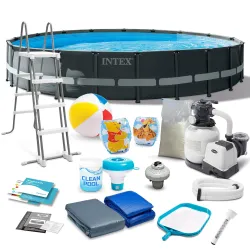 Piscină de grădină cu cadru 610 x 122 cm și 17 accesorii pentru exterior
