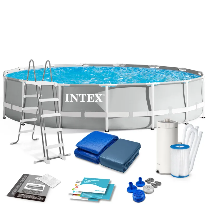 Piscină cu cadru metalic 457 x 107 cm set 12 în 1 pentru grădină
