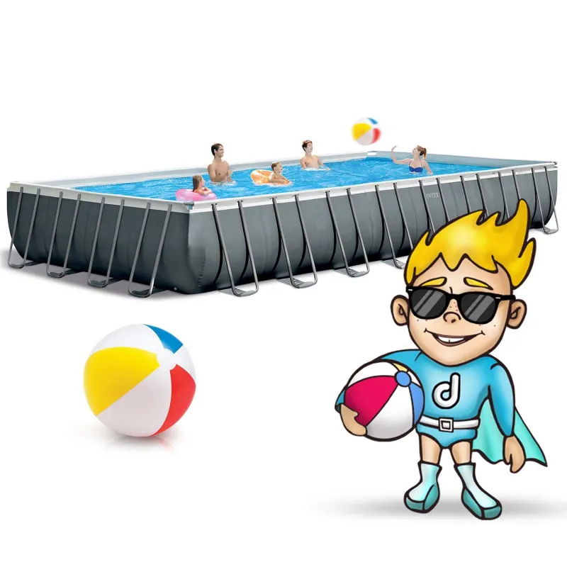 Piscină mare cu cadru, design elegant, perfectă pentru relaxare în grădină