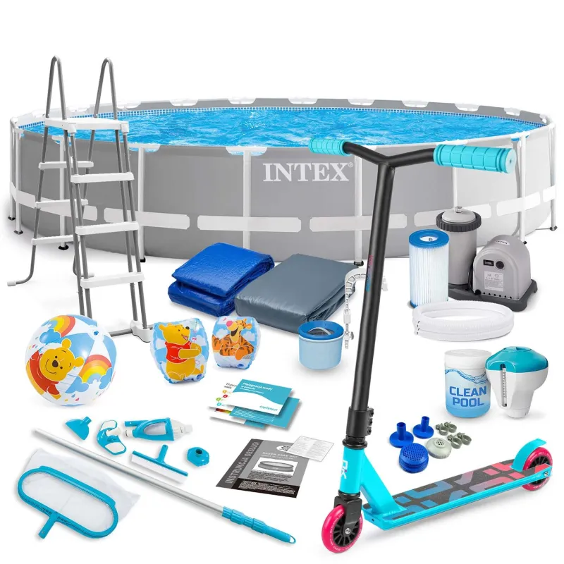 Piscină de grădină 610 x 132 cm set 21în1 INTEX 26756 + trotineta gratis