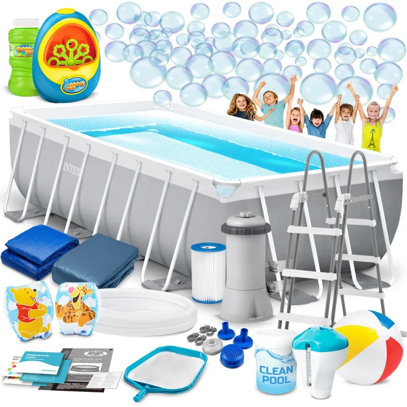 Piscină cu cadru 400 x 200 x 100 cm și aparat de baloane, ideală pentru grădină