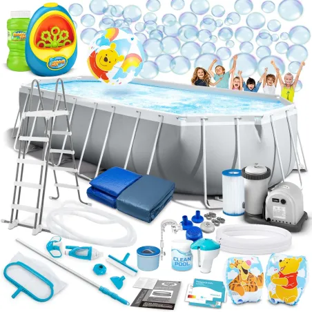 Piscină de grădină 610 x 305 x 122 cm cu mașină de bule, perfectă pentru distracție în aer liber