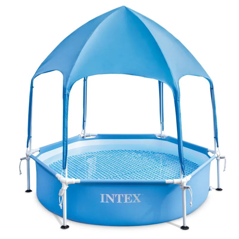 Piscină cu cadru pentru copii cu baldachin 183 x 38 cm, material PVC durabil