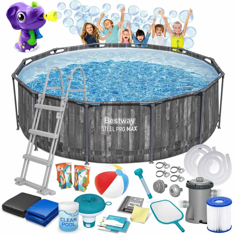 Piscină cu cadru 366 x 100 cm și mașină de făcut bule, ideală pentru grădină