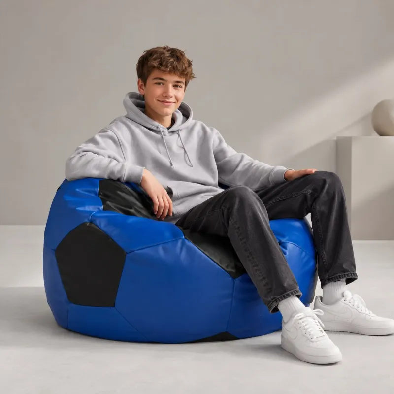 Fotoliu Puf Minge Fotbal XL pentru Copii - Piele Eco