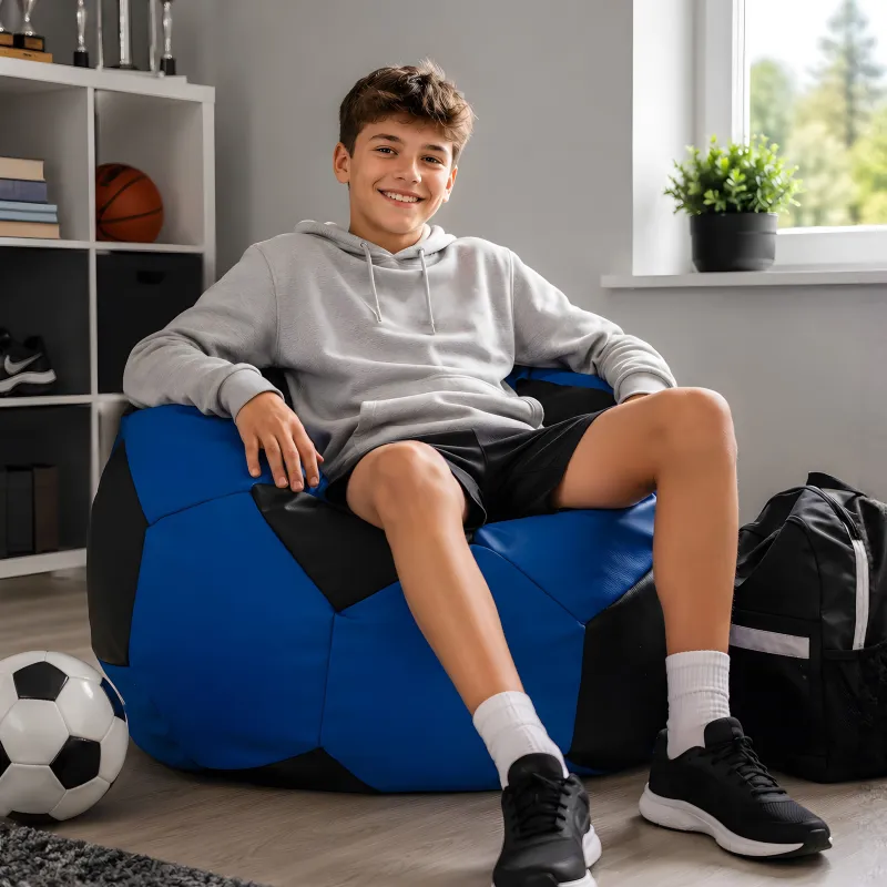 Fotoliu Puf Minge Fotbal XL pentru Copii - Piele Eco