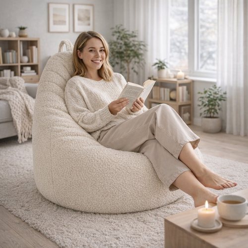 Fotoliu puf bouclé – textură moale teddy