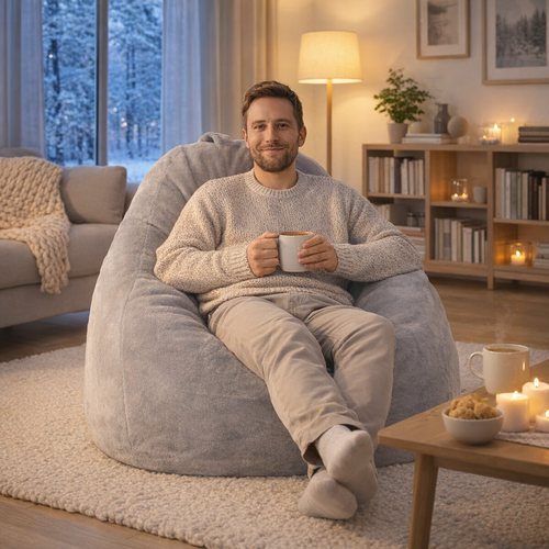 Fotoliu puf Yeti – blană artificială pentru serile de iarnă